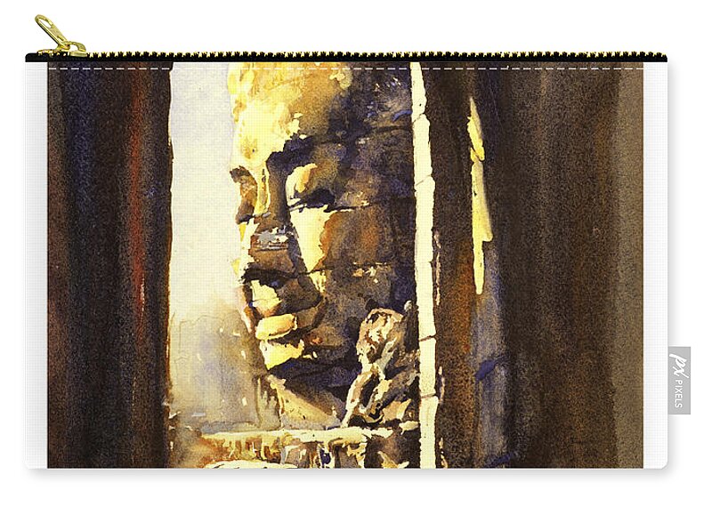 12th Century Architecture Zip Pouch featuring the painting Watercolor of Cambodian temple by Ryan Fox