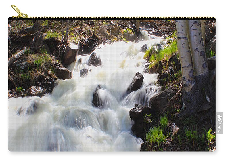 Waterfall Zip Pouch featuring the photograph Waterfall By The Aspens by Shane Bechler