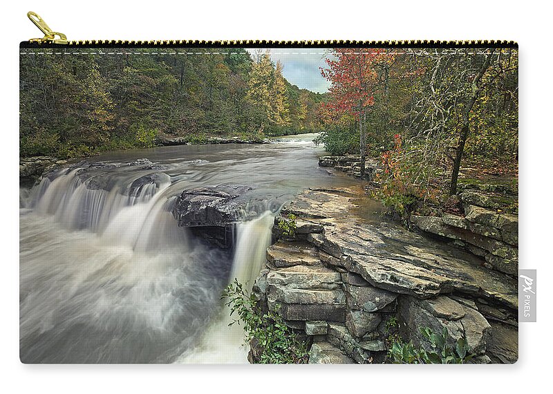 Tim Fitzharris Zip Pouch featuring the photograph Waterfall Mulberry River Arkansas by Tim Fitzharris