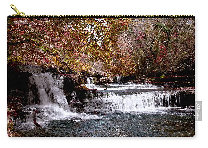 Waterfall Zip Pouch featuring the photograph Waterfalls Photography in Autumn on the Duck River Tennessee Fine Art Prints For The Holidays by Jerry Cowart