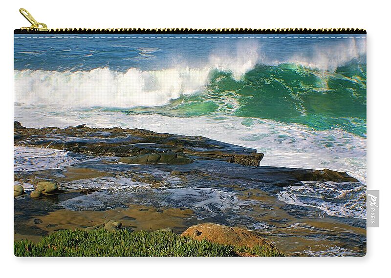 Wave Zip Pouch featuring the photograph Wave Crashing La Jolla by Jane Girardot