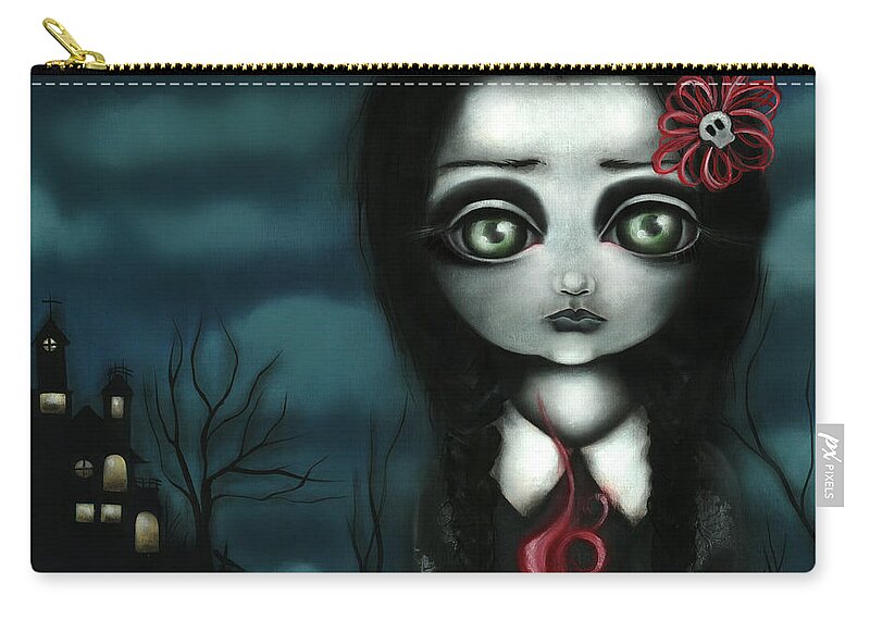 Wednesday Addams Zip Pouch featuring the painting Wednesday by Abril Andrade