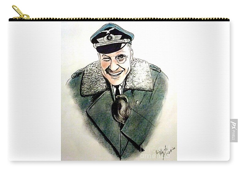 Col Klink Zip Pouch featuring the drawing Werner Klemperer as Col Klink on Hogans Heroes  by Jim Fitzpatrick
