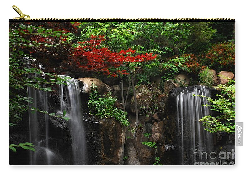 Waterfall Zip Pouch featuring the photograph West Waterfall at Japanese Garden by Nancy Mueller
