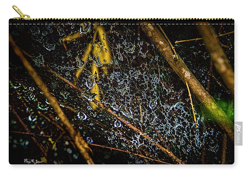 Spider Web Zip Pouch featuring the photograph Spider - Water Droplets - Wet Web by Barry Jones