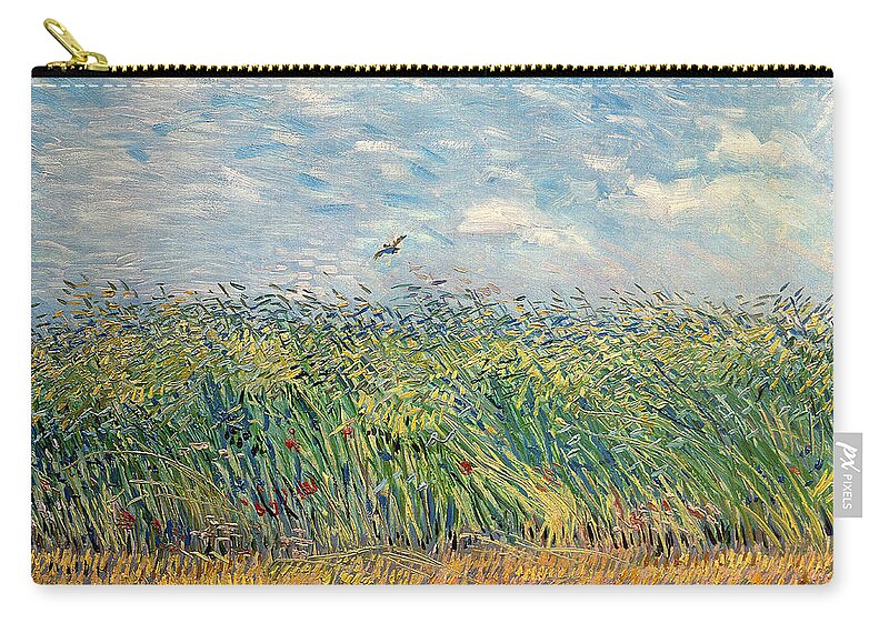 Post-impressionist Zip Pouch featuring the painting Wheatfield with Lark by Vincent van Gogh