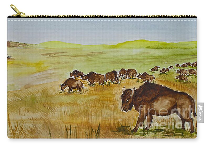 America Zip Pouch featuring the painting Where The Buffalo Roam by Janis Lee Colon