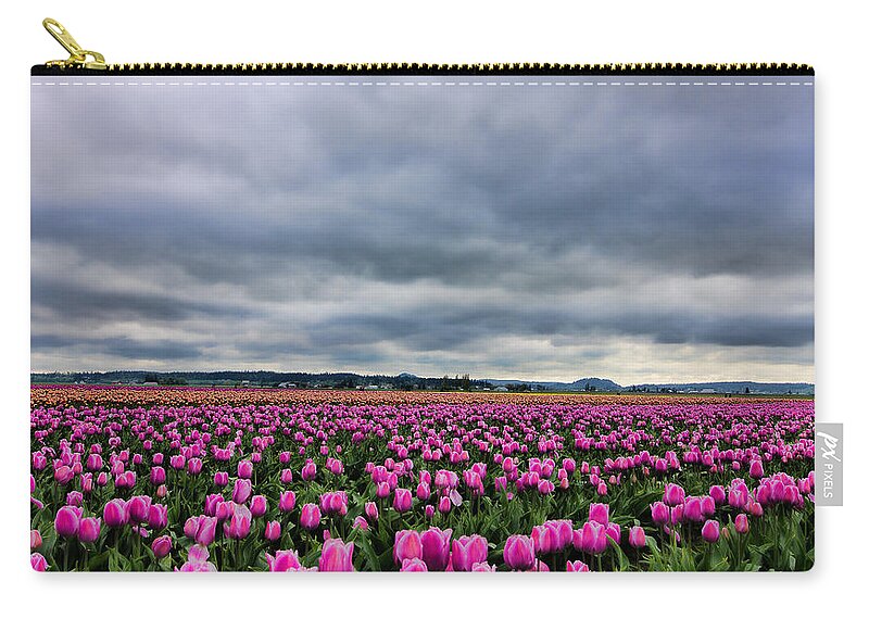Beautiful Tulips Zip Pouch featuring the photograph Where the Tulips Meet the Sky by Don Schwartz