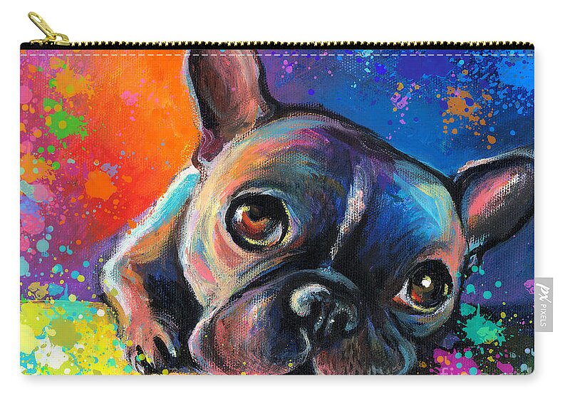 French Bulldog Prints Carry-all Pouch featuring the painting Whimsical Colorful French Bulldog by Svetlana Novikova