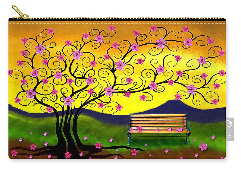 Cherry Blossom Tree Zip Pouch featuring the digital art Whimsy Cherry Blossom Tree-2 by Nina Bradica