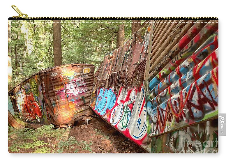 Canadian Train Wreck Zip Pouch featuring the photograph Whistler Train Wreck Box Cars by Adam Jewell