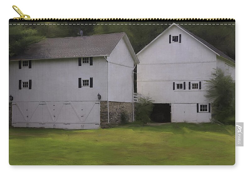 Barns Zip Pouch featuring the photograph White Barns by Fran Gallogly