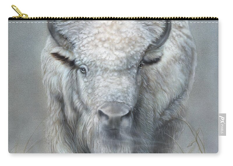 Buffalo Zip Pouch featuring the painting White Buffalo by Wayne Pruse