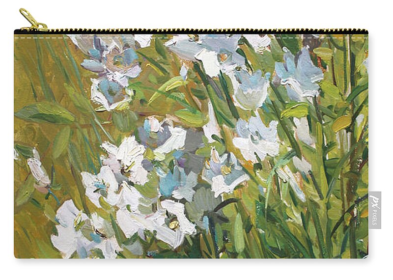 Bells Zip Pouch featuring the painting White campanulas by Juliya Zhukova