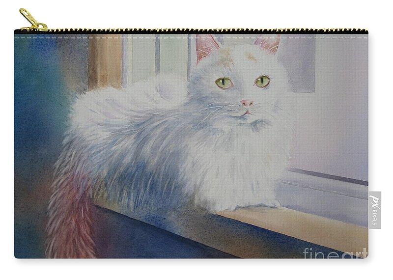 Cat Zip Pouch featuring the painting White Cat by Deborah Ronglien