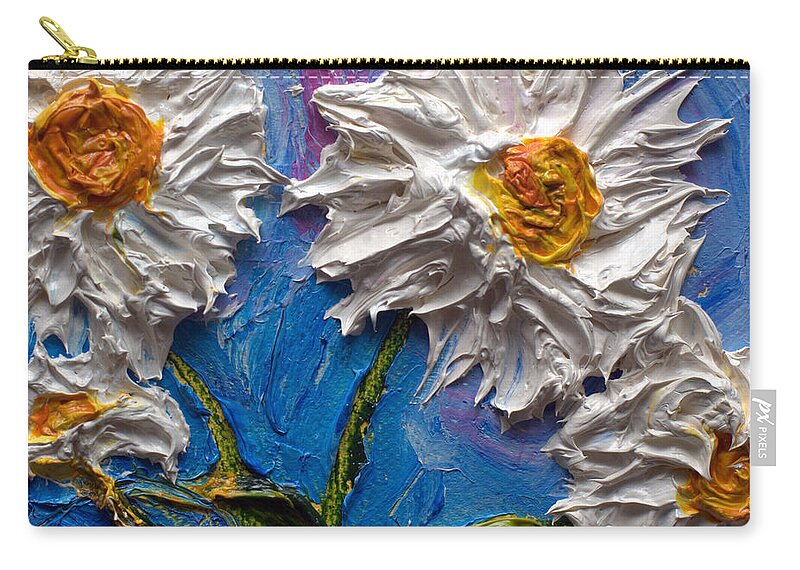 White Zip Pouch featuring the painting White Daisies by Paris Wyatt Llanso