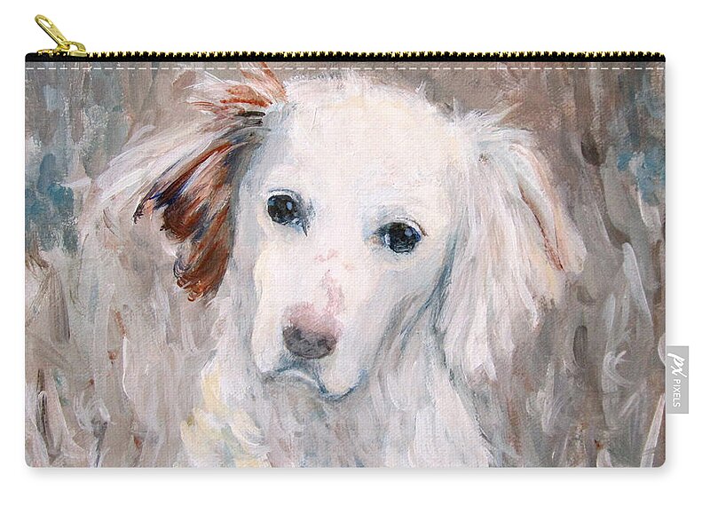White Dog #2 Zip Pouch featuring the painting White Dog # 2 by Kazumi Whitemoon