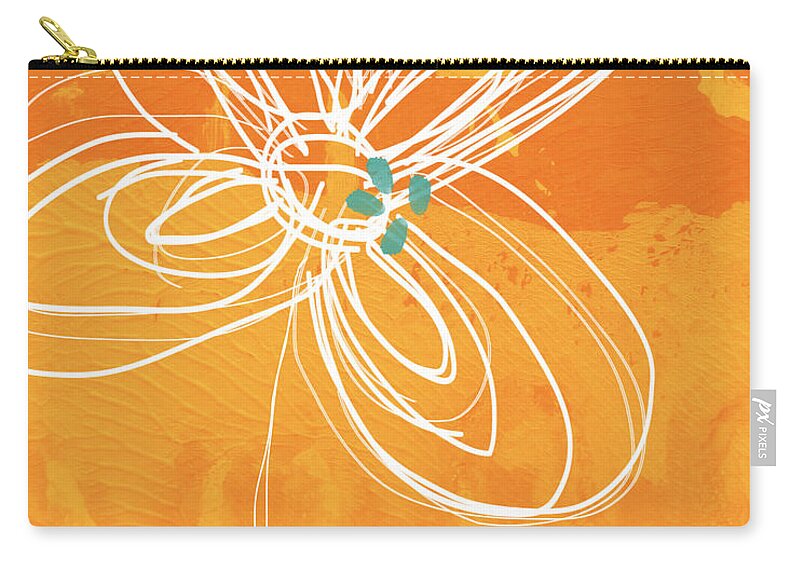 Flower Zip Pouch featuring the painting White Flower on Orange by Linda Woods