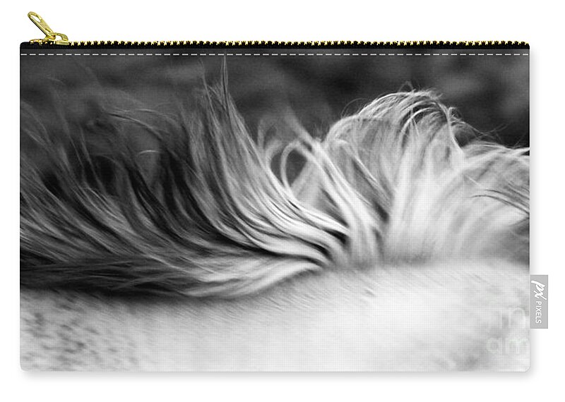 Rtf Ranch Zip Pouch featuring the photograph White Mare Mane Number One Close Up Panoramic Black and White by Heather Kirk