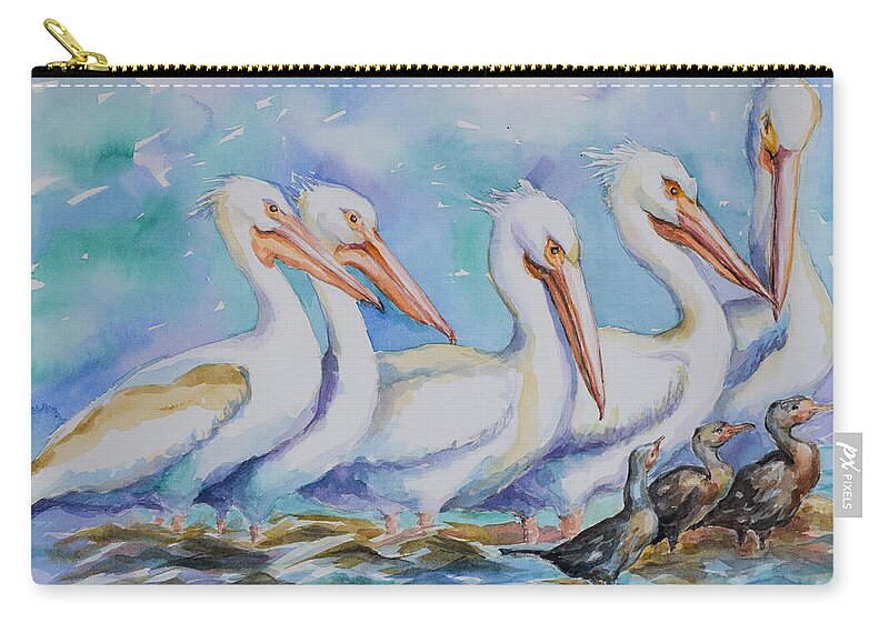 White Pelicans Carry-all Pouch featuring the painting White Pelicans by Jyotika Shroff