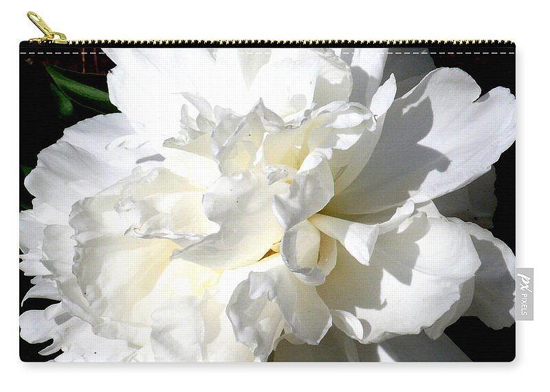 Peony Zip Pouch featuring the photograph White Peony by Katy Hawk