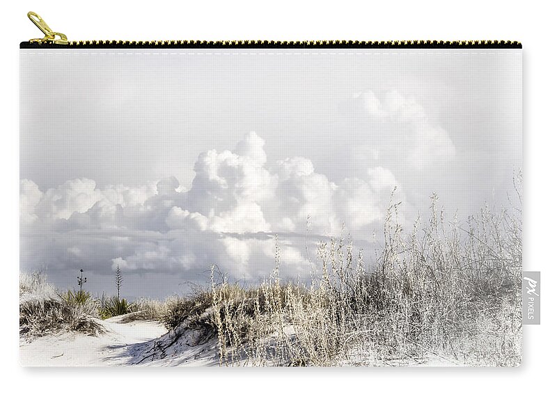 White Sands Zip Pouch featuring the digital art White Sands Winter by Georgianne Giese