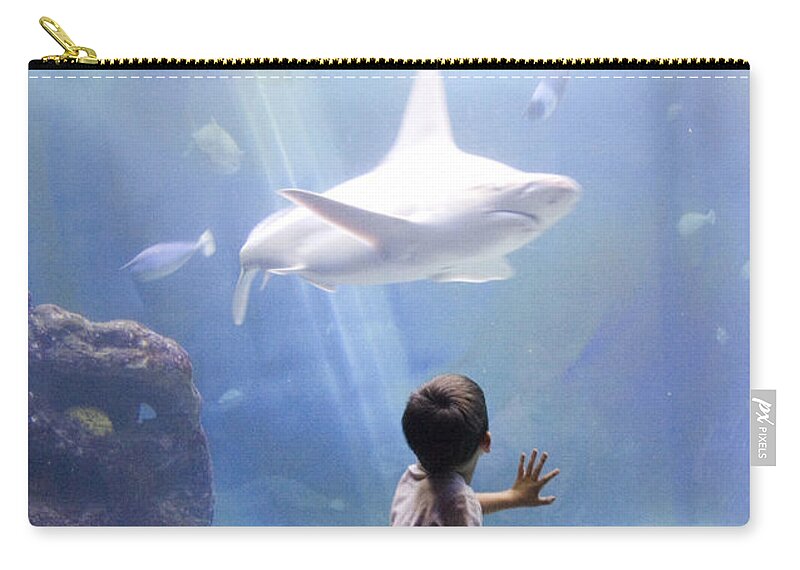 Lahaina Zip Pouch featuring the photograph White Shark and Young Boy by David Smith