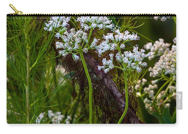 Wild Flowers Zip Pouch featuring the photograph White Wildflowers on a Branch by Ed Gleichman