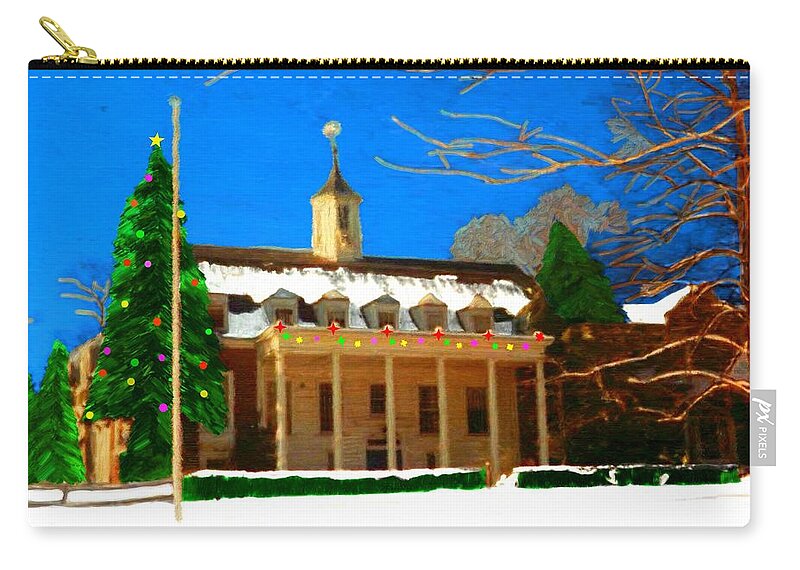 Northeastern Zip Pouch featuring the painting Whittle Hall at Christmas by Bruce Nutting