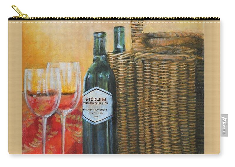 Vineyards Zip Pouch featuring the painting Wicker and Wine by Cynthia Parsons