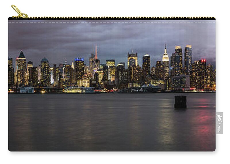 Lower Manhattan Zip Pouch featuring the photograph Wide Panoramic View From Weehawken by Michael Lee