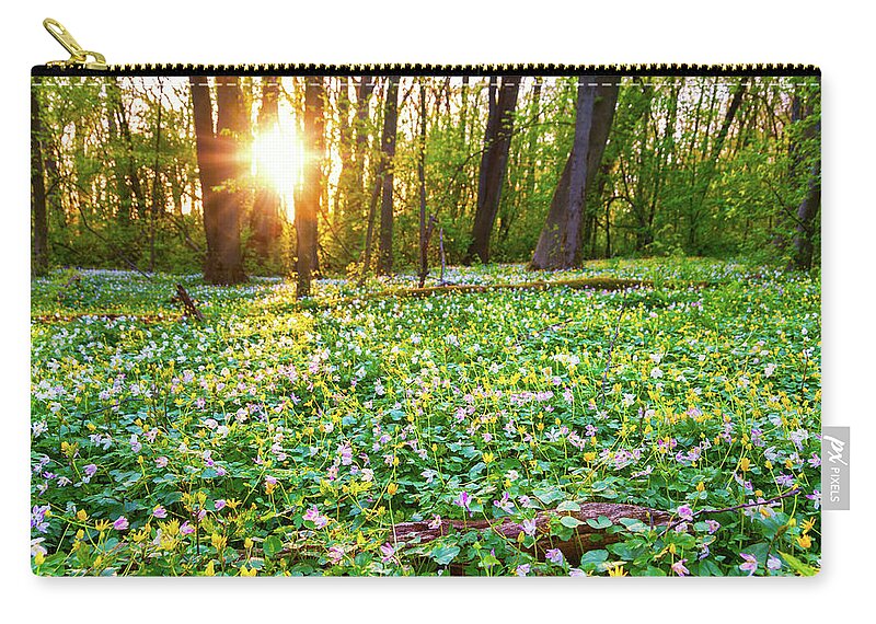 Hardwood Tree Zip Pouch featuring the photograph Wild Flowers In Evening Light by Martin Wahlborg