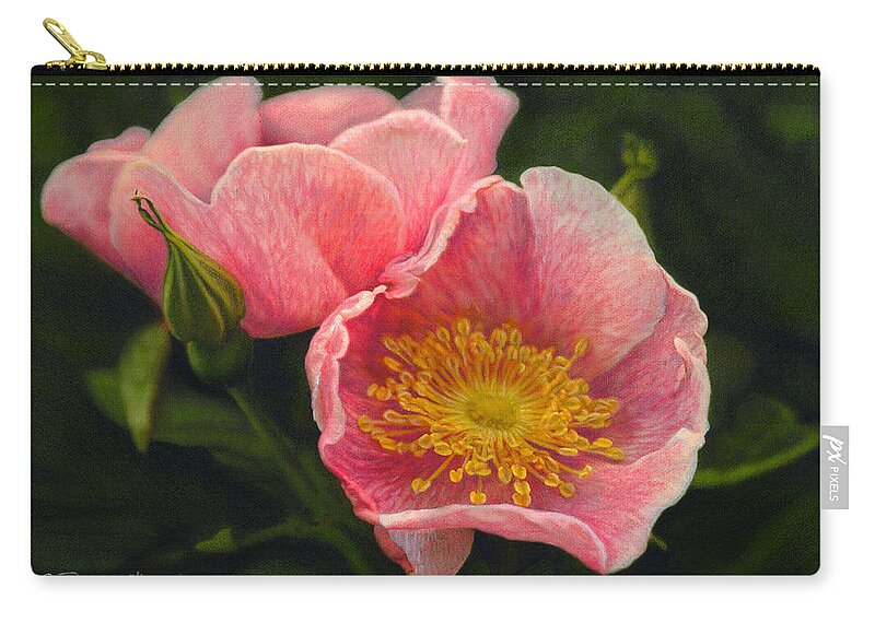 Flower Zip Pouch featuring the drawing Wild Rose by Bruce Morrison