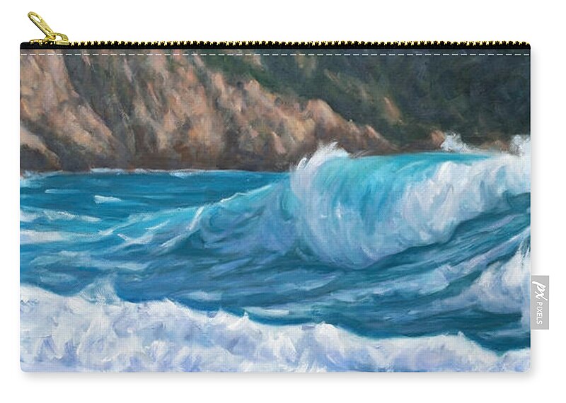 Sea Zip Pouch featuring the painting Wild Waves by Marco Busoni