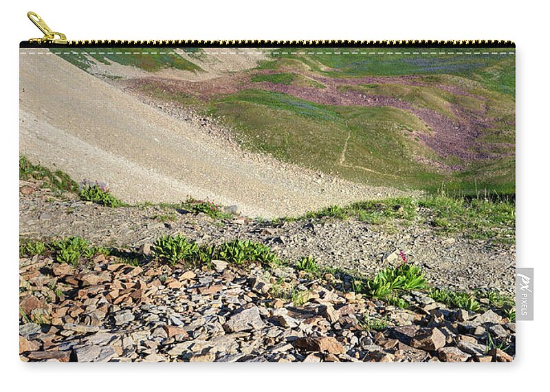 Mount Timpanogos Zip Pouch featuring the photograph Wildflowers above Timpanogos Basin at Sunrise by Gary Whitton