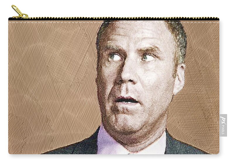 Anchorman Zip Pouch featuring the painting Will Ferrell by Tony Rubino