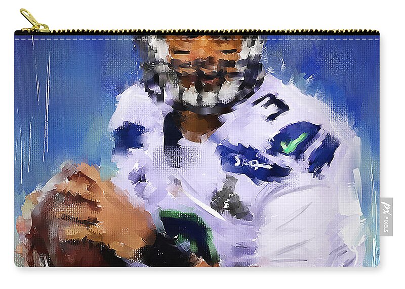 Russell Wilson Zip Pouch featuring the painting Wilson Winner by Lourry Legarde