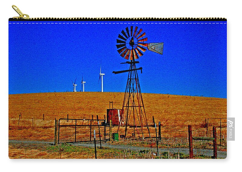 Wind Energy Zip Pouch featuring the digital art Wind Energy Yields Water and Power by Joseph Coulombe