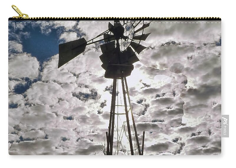 Windmill Zip Pouch featuring the digital art Windmill in the clouds by Cathy Anderson