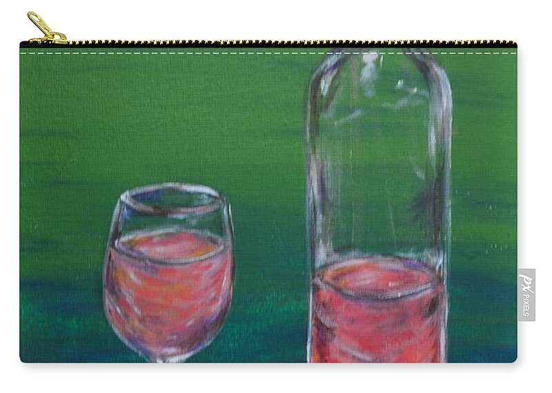 Wine Zip Pouch featuring the painting Wine Glass And Bottle by Meganne Peck