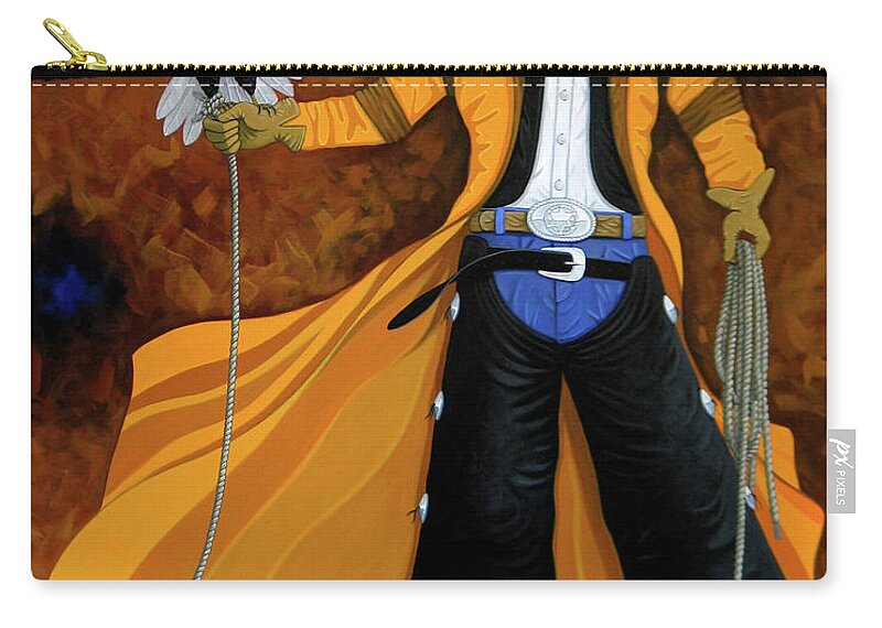 Original Cowboy American Zip Pouch featuring the painting Wings Of The West by Lance Headlee