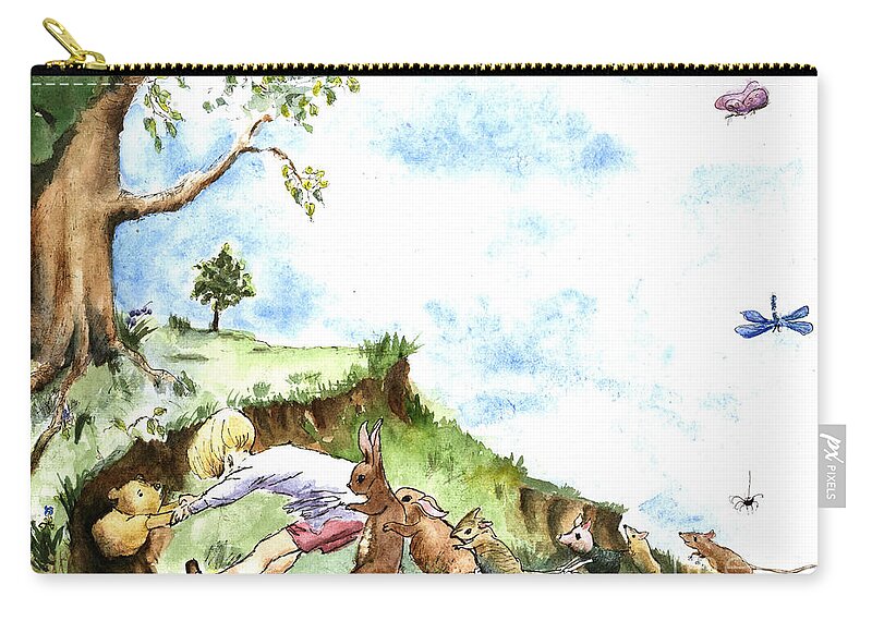 Winnie The Pooh Carry-all Pouch featuring the painting Helping Hands after E H Shepard by Maria Hunt