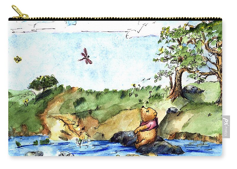 Winnie The Pooh Illustration Zip Pouch featuring the painting Imagining the Hunny after E H Shepard by Maria Hunt