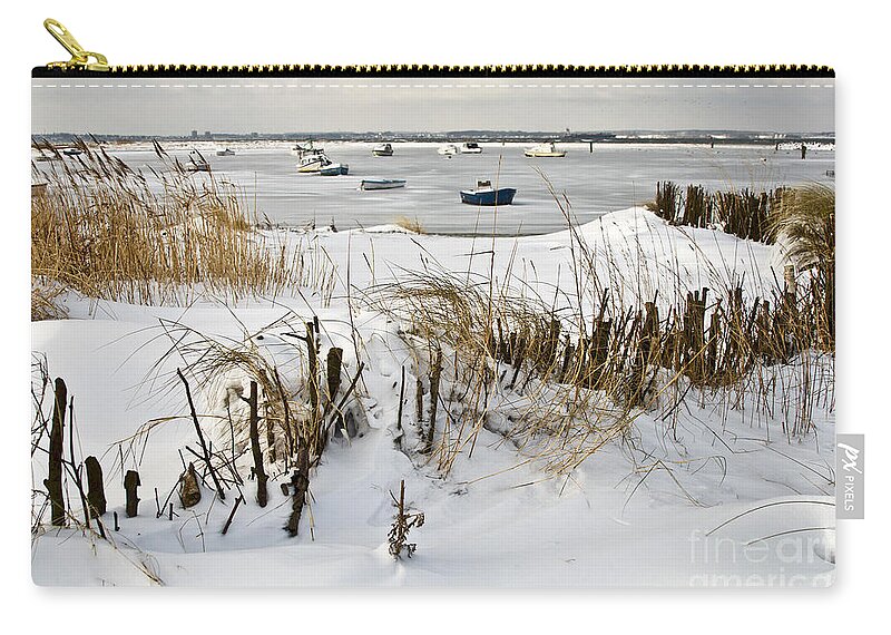Snowbound Beach Zip Pouch featuring the photograph Winter at the Beach 2 by Heiko Koehrer-Wagner