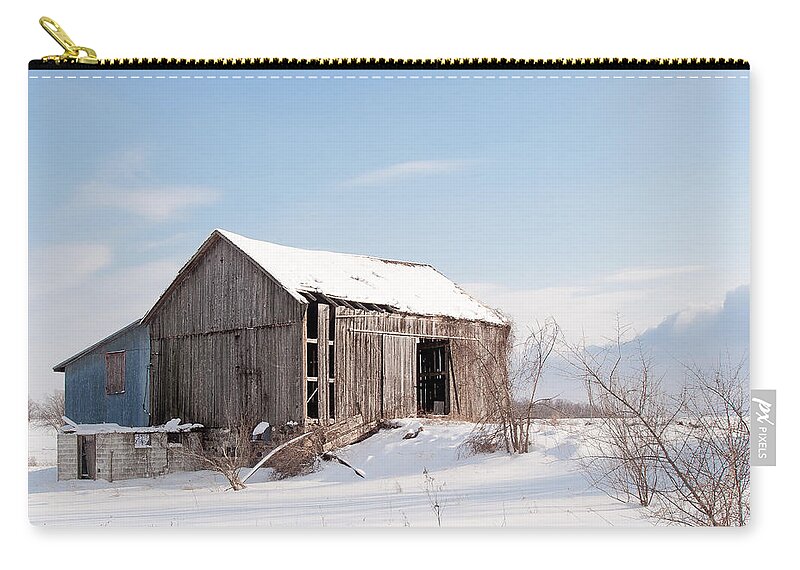 Barn Zip Pouch featuring the photograph Winter Barn by Karen Varnas