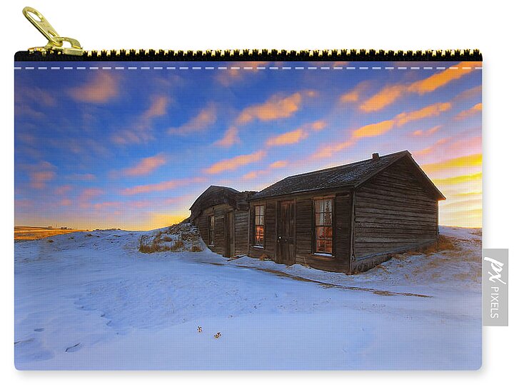 Abandoned Zip Pouch featuring the photograph Winter Cabin by Kadek Susanto