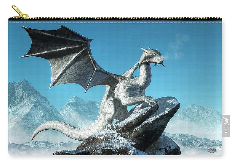 White Dragon Zip Pouch featuring the digital art Winter Dragon by Daniel Eskridge