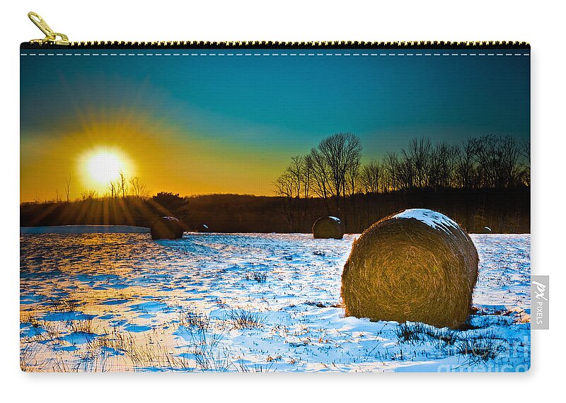 Hayfield Zip Pouch featuring the photograph Winter Harvest Landscape by Gary Keesler