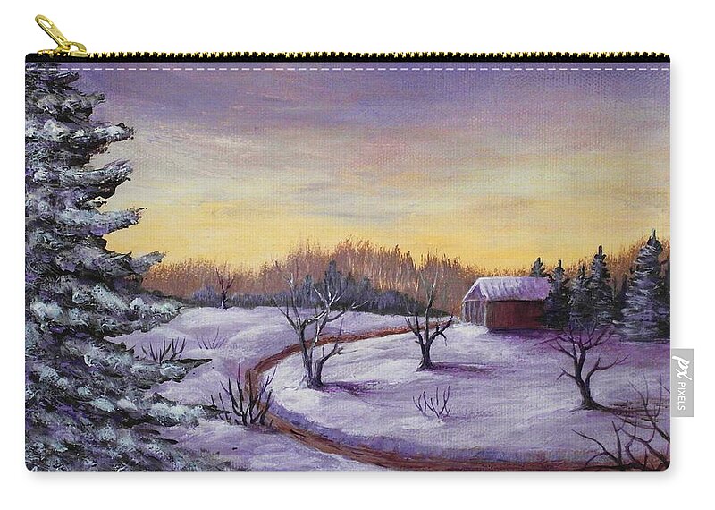 Winter Zip Pouch featuring the painting Winter in Vermont by Anastasiya Malakhova
