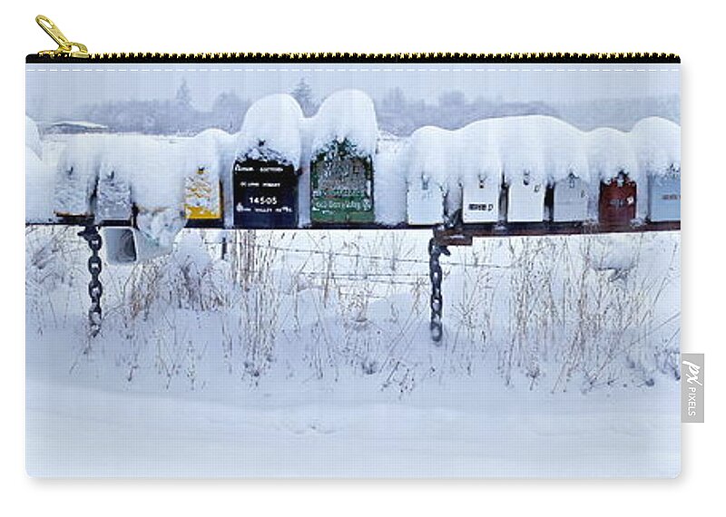 Photography Zip Pouch featuring the photograph Winter Mailbox Panorama by Sean Griffin